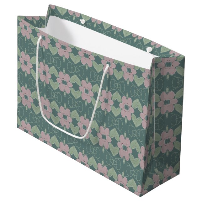 Aquamarine und rosa Rose Große Geschenktasche Große Geschenktüte (Vorderseite Schrägansicht)