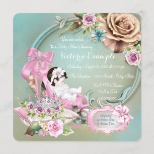 Aquamarine und rosa Schuh-Rosen-Baby-Dusche Einladung