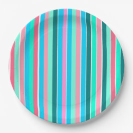 Aquamarine und rosa Streifen Pappteller