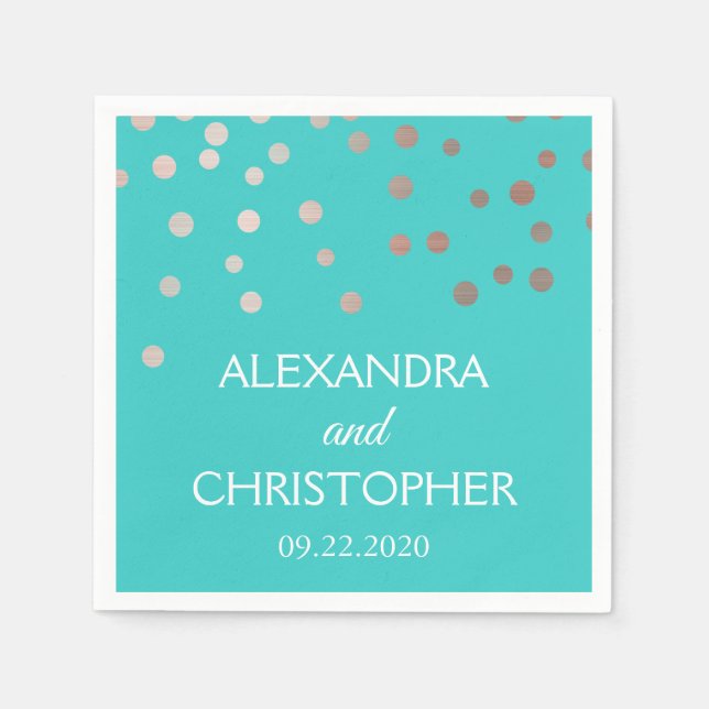 Aquamarine und Rose Goldene Foil Confetti Hochzeit Serviette (Vorderseite)