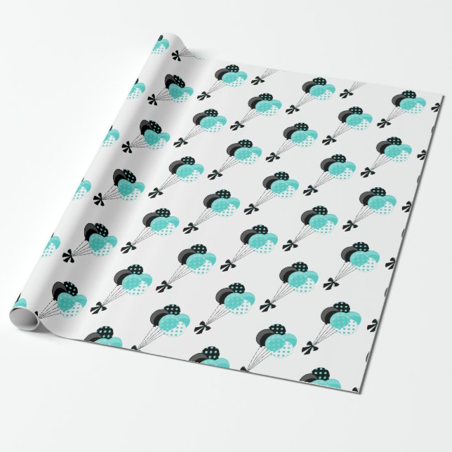 Aquamarine und schwarze Ballon-Feier Geschenkpapier (Ungerollt)