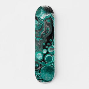 Aquamarine und schwarze Blasen Digitale Fluid Art Skateboard