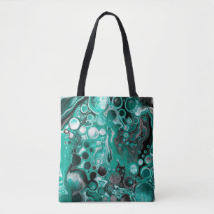 Aquamarine und schwarze Blasen Digitale Fluid Art  Tasche