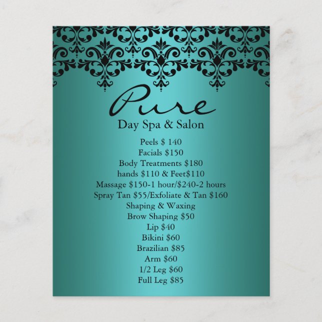 Aquamarine und schwarze Elegante Damask Flyer (Vorne)