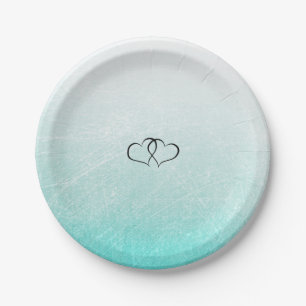 Aquamarine und schwarze Herzen Hochzeitspapier-Tel Pappteller