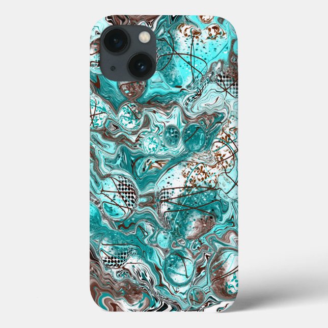 Aquamarine und schwarze Marmorflüssigkeit Kunst Case-Mate iPhone Hülle (Rückseite)