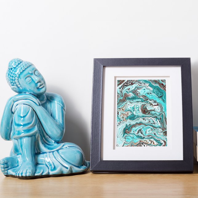 Aquamarine und schwarze Marmorflüssigkeit Kunst Fotodruck (Von Creator hochgeladen)