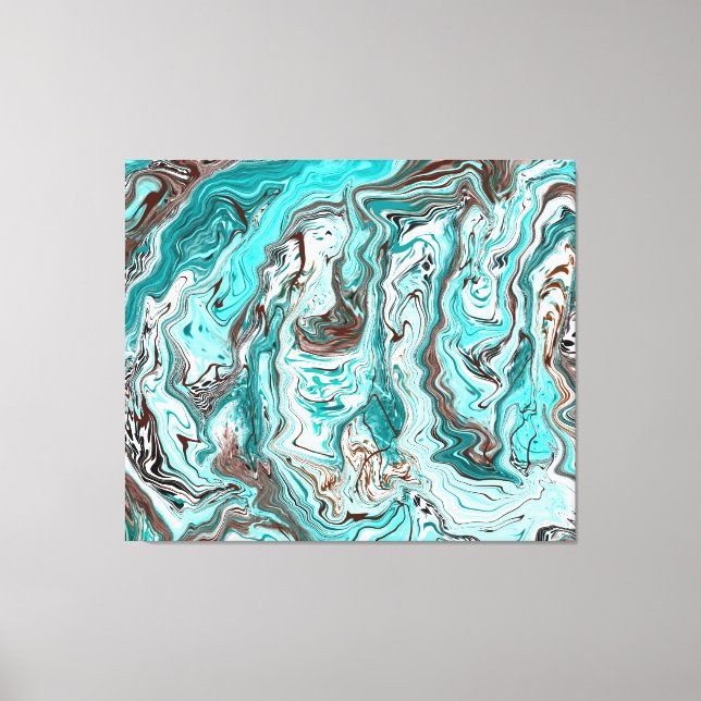 Aquamarine und schwarze Marmorflüssigkeit Kunst Leinwanddruck (Vorderseite)