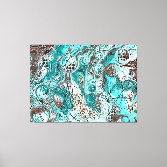 Aquamarine und schwarze Marmorflüssigkeit Kunst Leinwanddruck (Vorderseite)