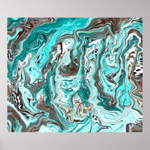 Aquamarine und schwarze Marmorflüssigkeit Kunst Poster