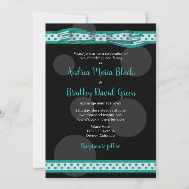 Aquamarine und schwarze Polka Dots Einladung (Vorderseite)