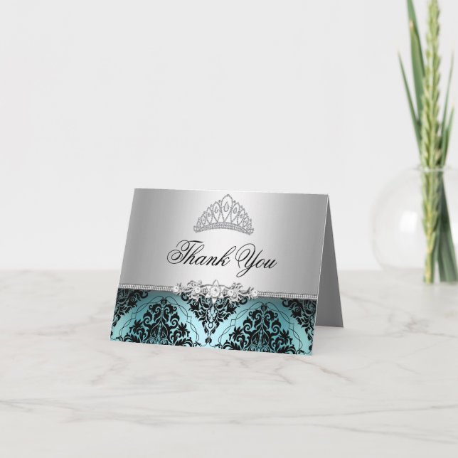 Aquamarine und schwarze Prinzessin Tiara Dankeschö Dankeskarte (Vorderseite)