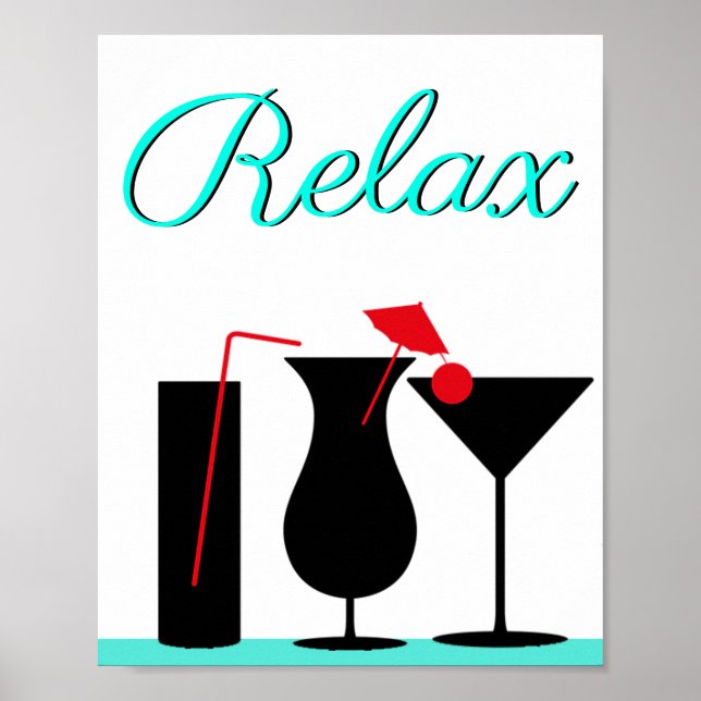 Aquamarine und schwarze Relax - Zeichen für die Kü Poster (Vorne)