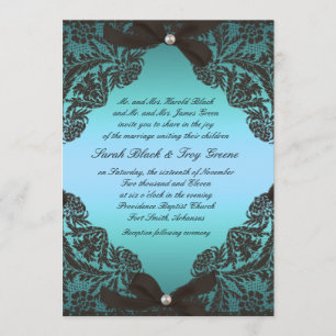 Aquamarine und schwarze Spitzehochzeitseinladung Einladung