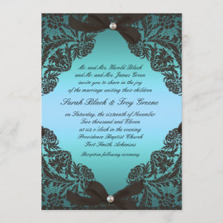 Aquamarine und schwarze Spitzehochzeitseinladung Einladung
