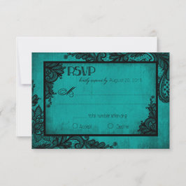 Aquamarine und schwarze Spitzen-Gothic-RSVP-Karte RSVP Karte