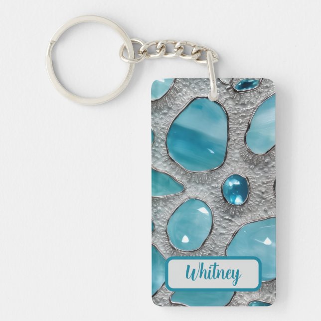 Aquamarine und Silber Inspiriert Schlüsselanhänger (Vorderseite)