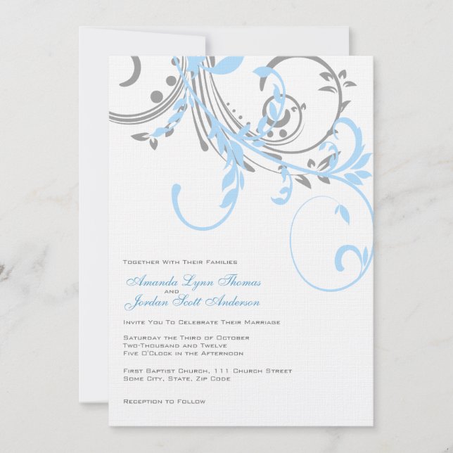 Aquamarine und silberne Einladung zur Hochzeit von (Vorderseite)
