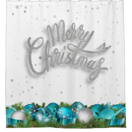 Aquamarine und silberne frohe Weihnachten Duschvorhang