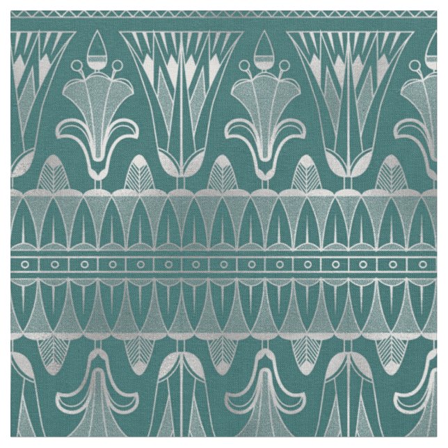 Aquamarine und silberne Kunst-Déco Stoff (Nahaufnahme)