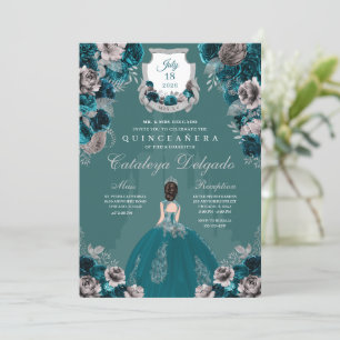 Aquamarine und silberne Prinzessin Burg Quinceañer Einladung