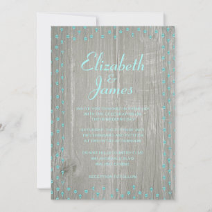 Aquamarine und silberne Rustikale Hochzeitsfeiern Einladung