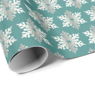 Aquamarine und silberne Schneeflocken Geschenkpapier