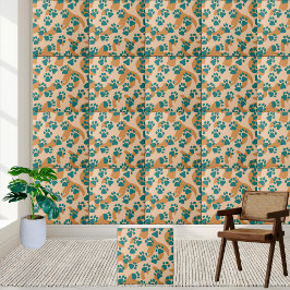 Aquamarine und Tan Paw Print Pattern Tile Fliese