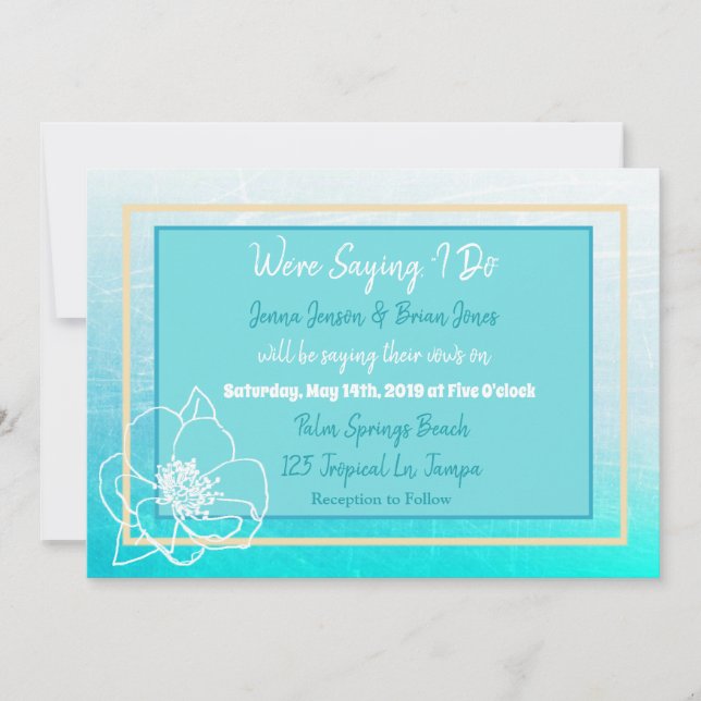 Aquamarine und türkisblaue Blume Hochzeit Einladung (Vorderseite)
