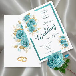 Aquamarine und türkisfarbene Rose Elegante Hochzei Einladung