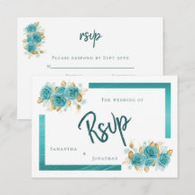 Aquamarine und türkisfarbene Rose Elegante RSVP-Ka