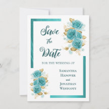 Aquamarine und türkisfarbene Rose Save the Date El