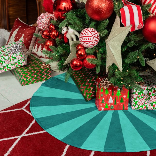 Aquamarine und türkisfarbene Sternexplosion Streif Polyester Weihnachtsbaumdecke (Teal and Turquoise Starburst Stripes Brushed Polyester Tree Skirt)