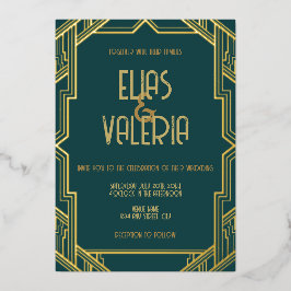 Aquamarine und Tuxedos Foil Wedding Einladung