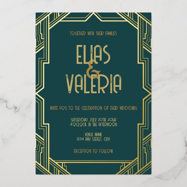 Aquamarine und Tuxedos Foil Wedding Einladung (Vorderseite)