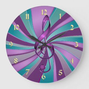 Aquamarine und violette Swirt-Musiklemme Große Wanduhr
