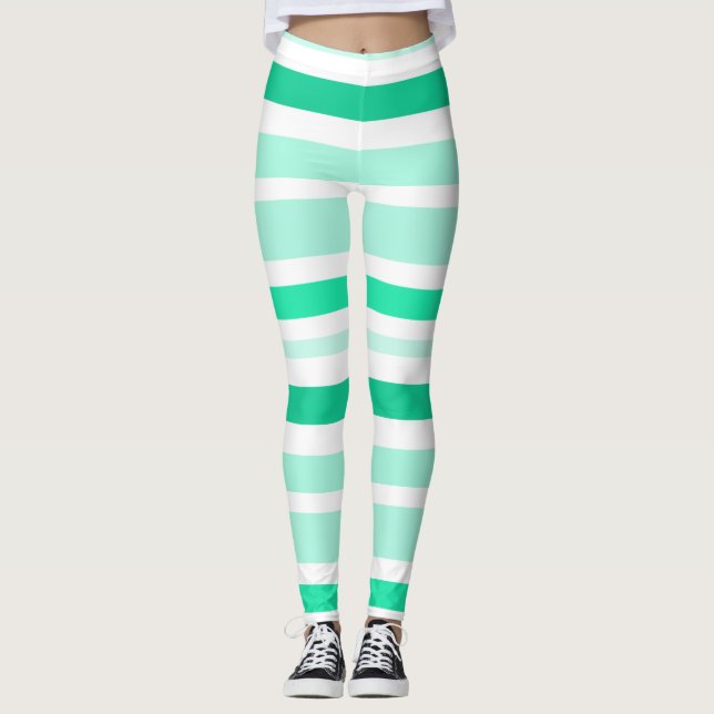 Aquamarine und weiß gestreifte Leggings (Vorderseite)