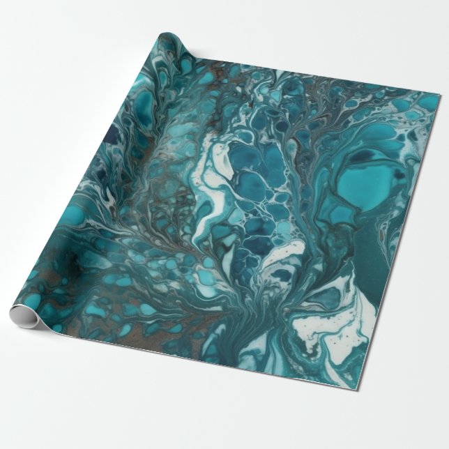 Aquamarine und weiße Acrylfarbe Nahtlos Geschenkpapier (Ungerollt)