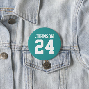 Aquamarine und weiße Athleten Name Jersey Nummer Button
