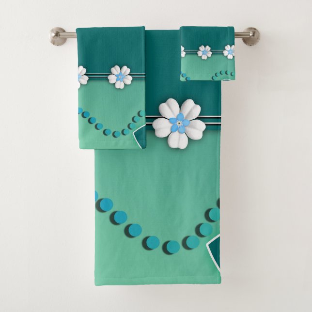 Aquamarine und weiße Blume Handtuchhandtuch Set (Insitu)