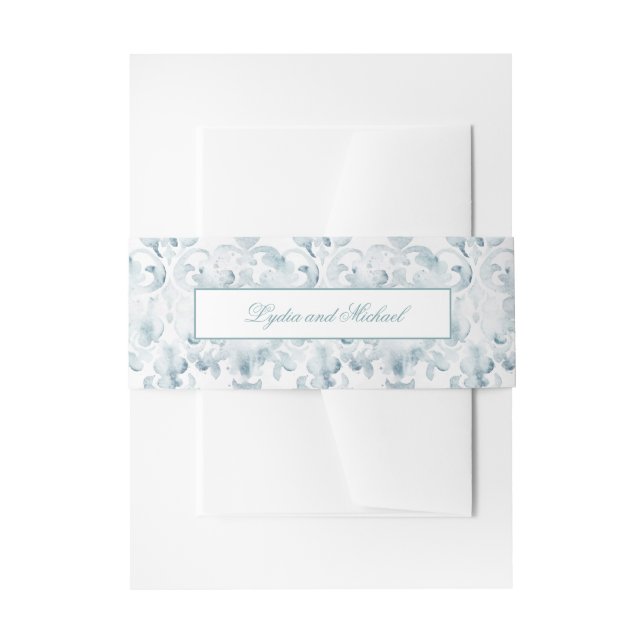 Aquamarine und weiße Damaskus Einladung Bauchband Einladungsbanderole (Vorderseite Beispiel)