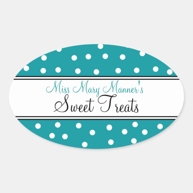 Aquamarine und weiße Dots-Business-Logo-Süßigkeite Ovaler Aufkleber (Vorderseite)