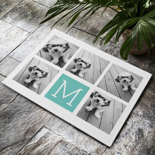 Aquamarine und weiße Injektion 5-Collage Monogramm Fußmatte