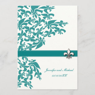 Aquamarine und weiße Lilien-Entwurfs-Hochzeit Einladung