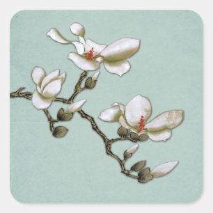 Aquamarine und weiße Magnolia-Umschlag Aufkleber