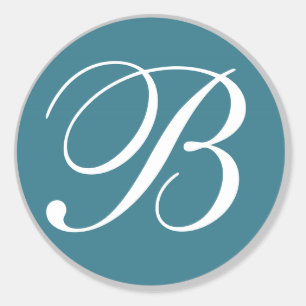 Aquamarine und weiße Mit Monogramm Hochzeitsstipps Runder Aufkleber