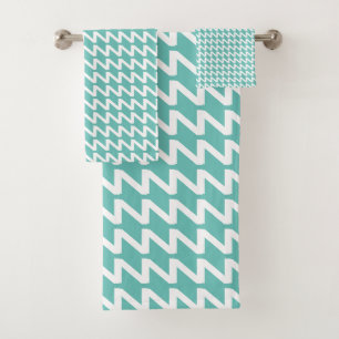 Aquamarine und weiße moderne Sharp Waves Badhandtuch Set