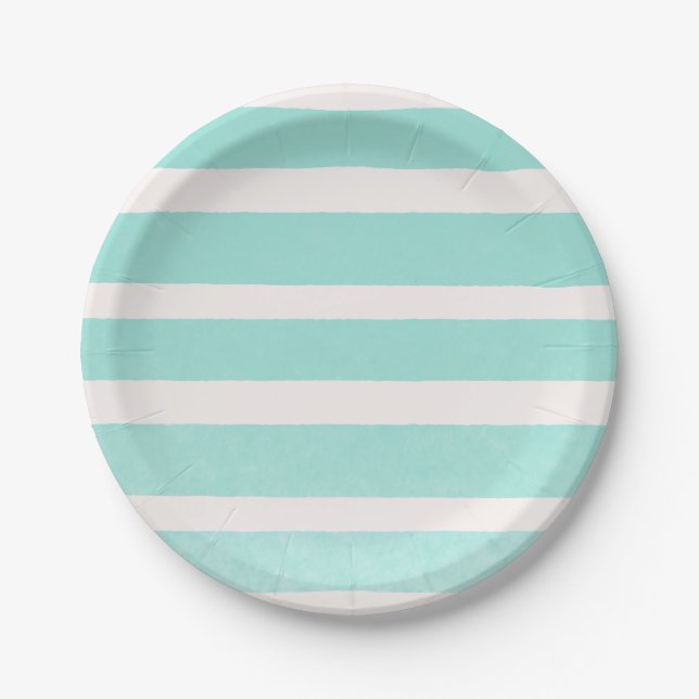 Aquamarine und weiße, moderne Streifen Pappteller (Vorderseite)