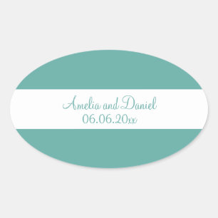 Aquamarine und weiße Personalisierte Hochzeitstick Ovaler Aufkleber