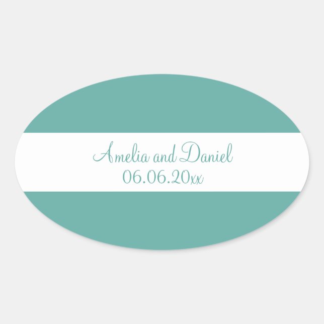 Aquamarine und weiße Personalisierte Hochzeitstick Ovaler Aufkleber (Vorderseite)